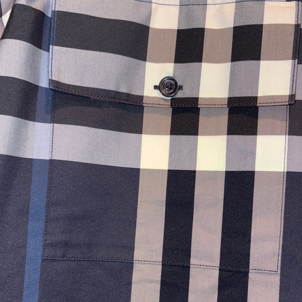 Burberry Men's Short-Sleeve Plaid Button-Up Shirt - Black & White - Picture 3 of 8
